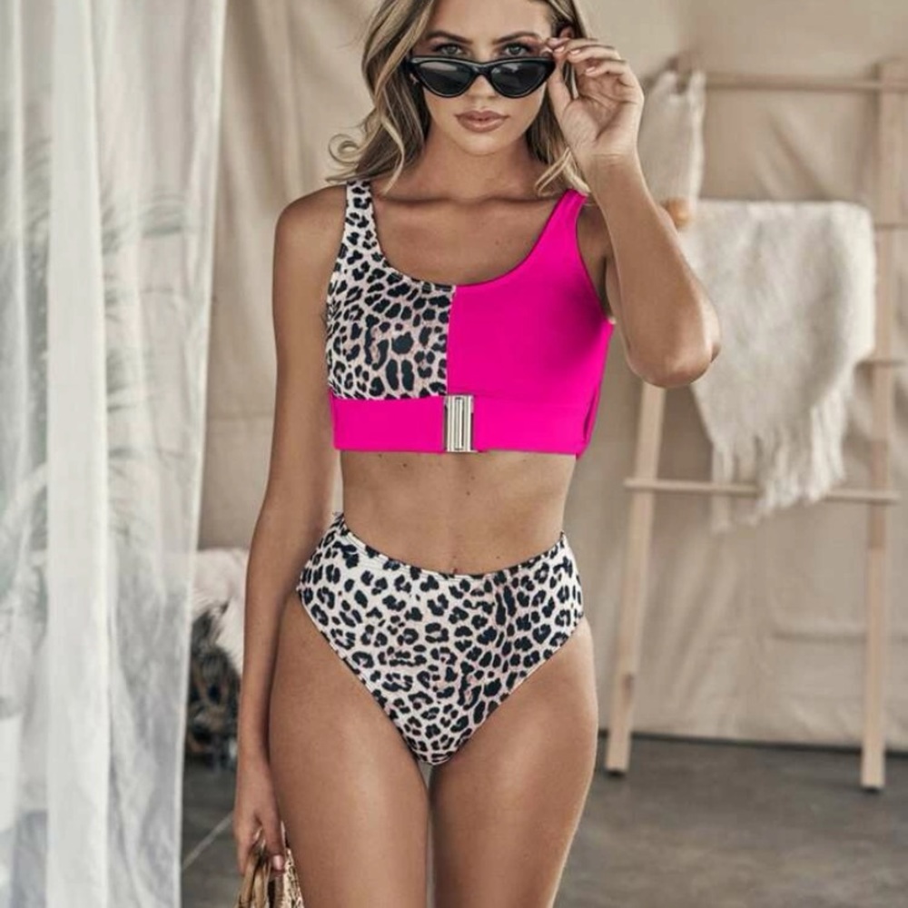 pink and cheetah print bikini